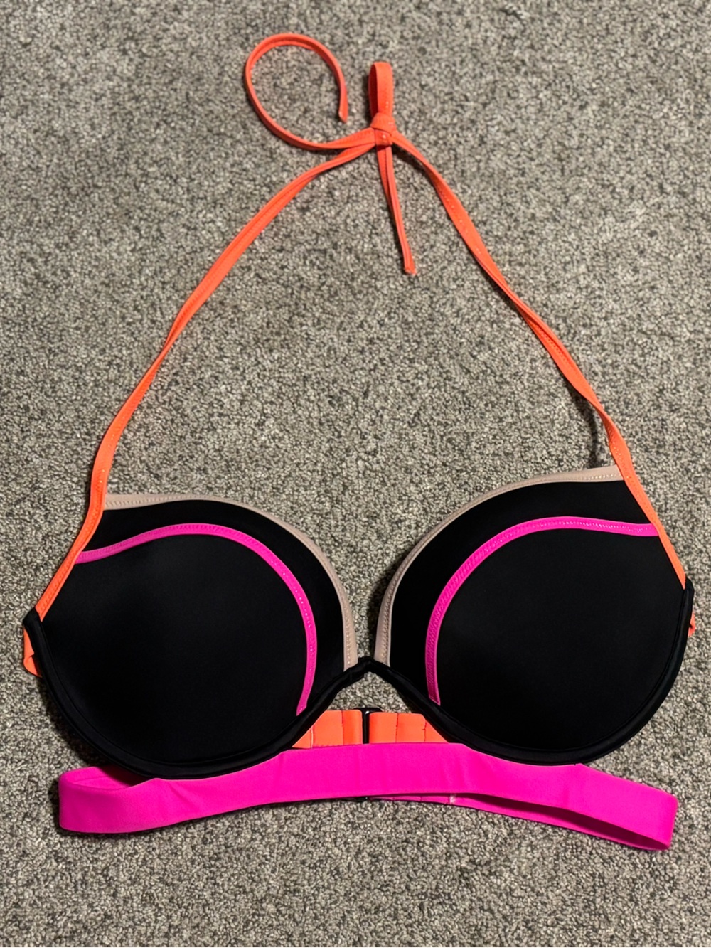 Victoria's Secret Black, Pink & Orange Push-Up Bikini Top neon